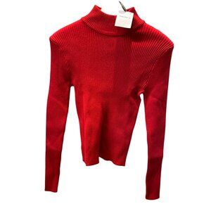 Forever 21 Red Ribbed Turtleneck Sweater Long Sleeve Lightweight Knit L